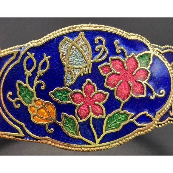 Vintage 1980's Blue Butterfly Cloisonne Goldtone Bracelet - Picture 3 of 9